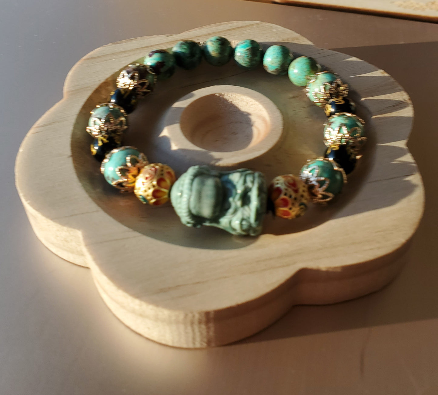 Chrysocolla Bracelet with Alashan Guanyin Design