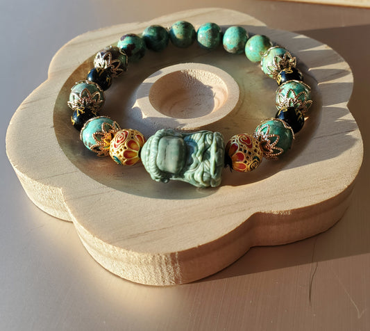 Chrysocolla Bracelet with Alashan Guanyin Design