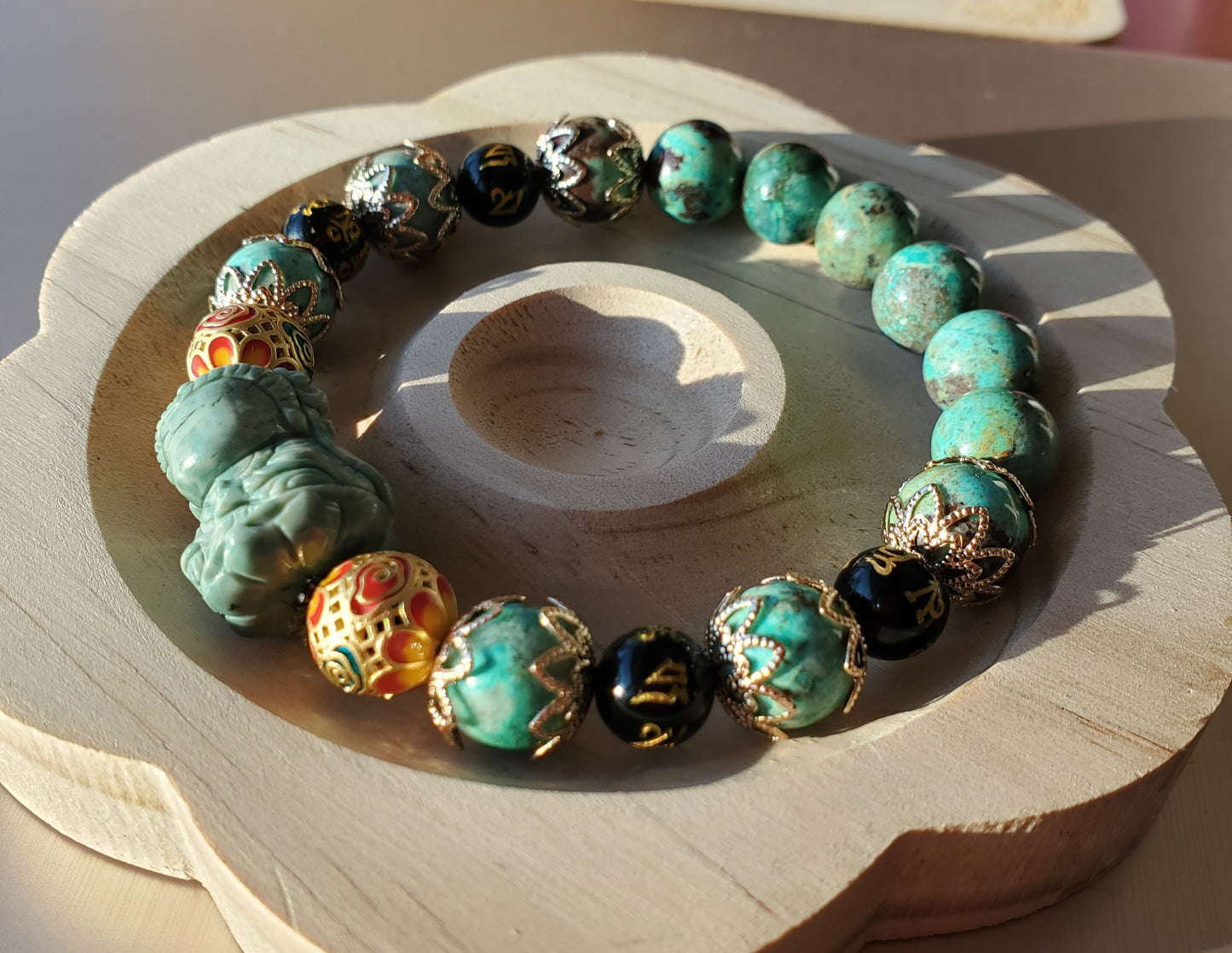 Chrysocolla Bracelet with Alashan Guanyin Design