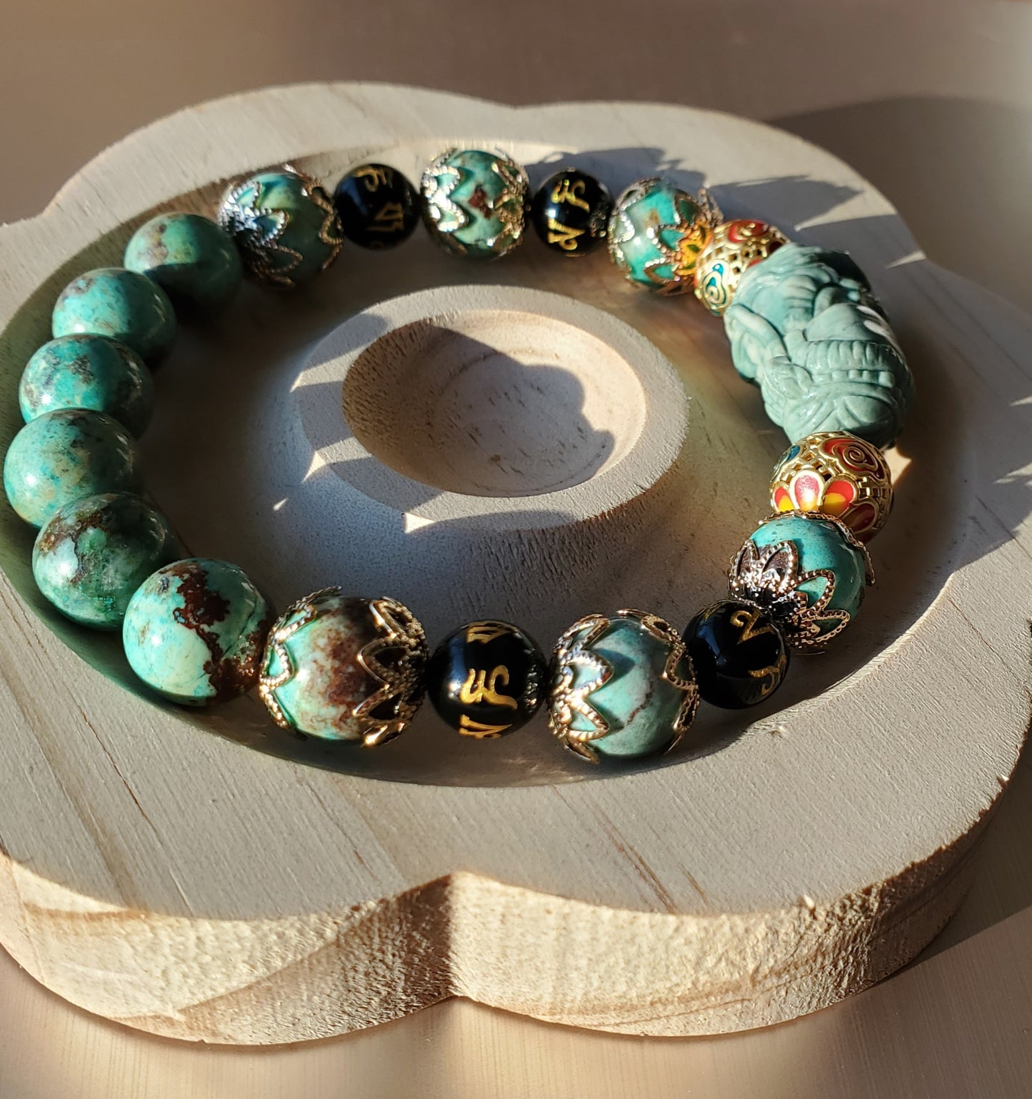Chrysocolla Bracelet with Alashan Guanyin Design