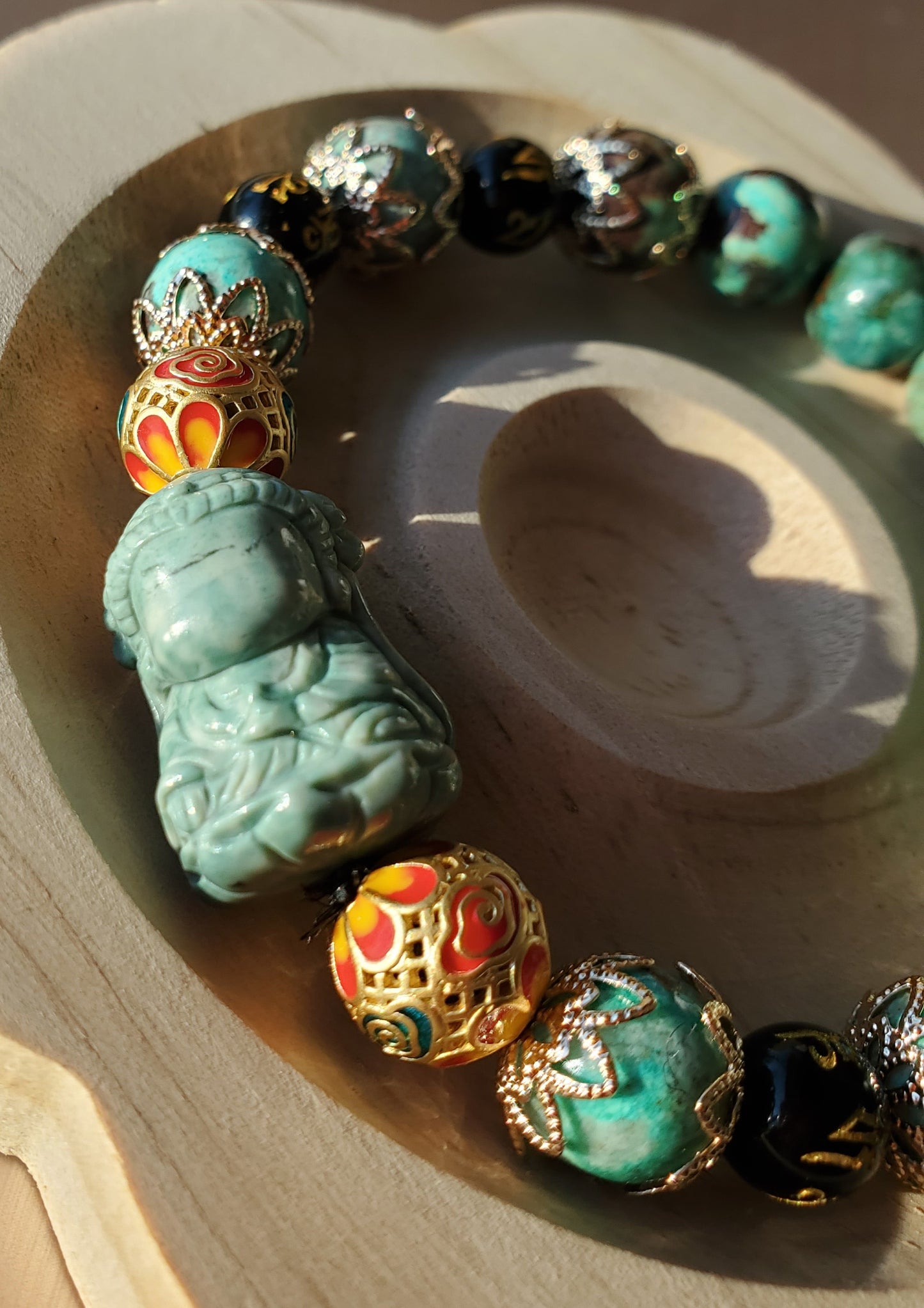 Chrysocolla Bracelet with Alashan Guanyin Design
