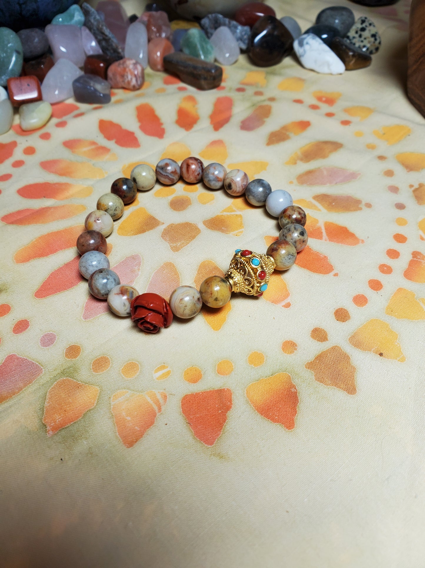 Natural crystal beads with charms