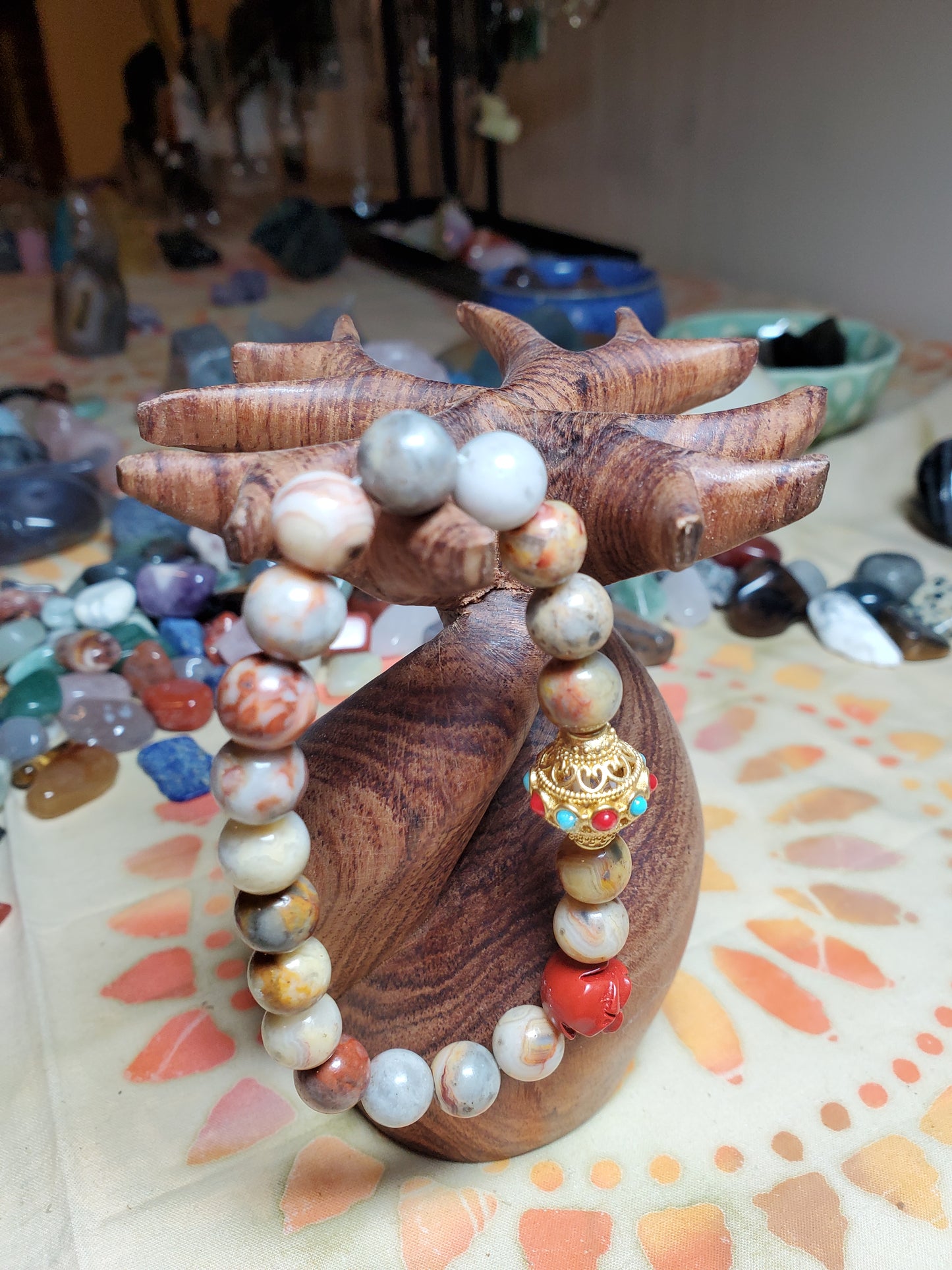 Natural crystal beads with charms