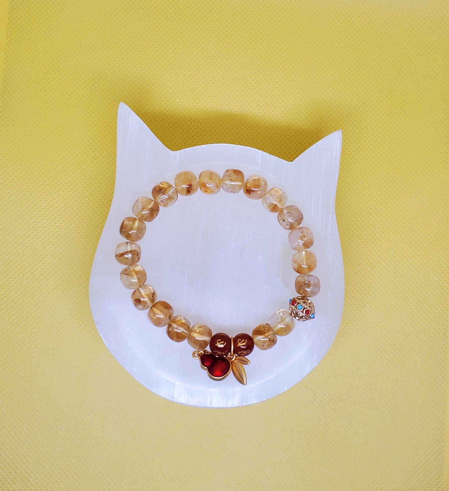 Milky Citrine with Red Mantra beads and hulu charm