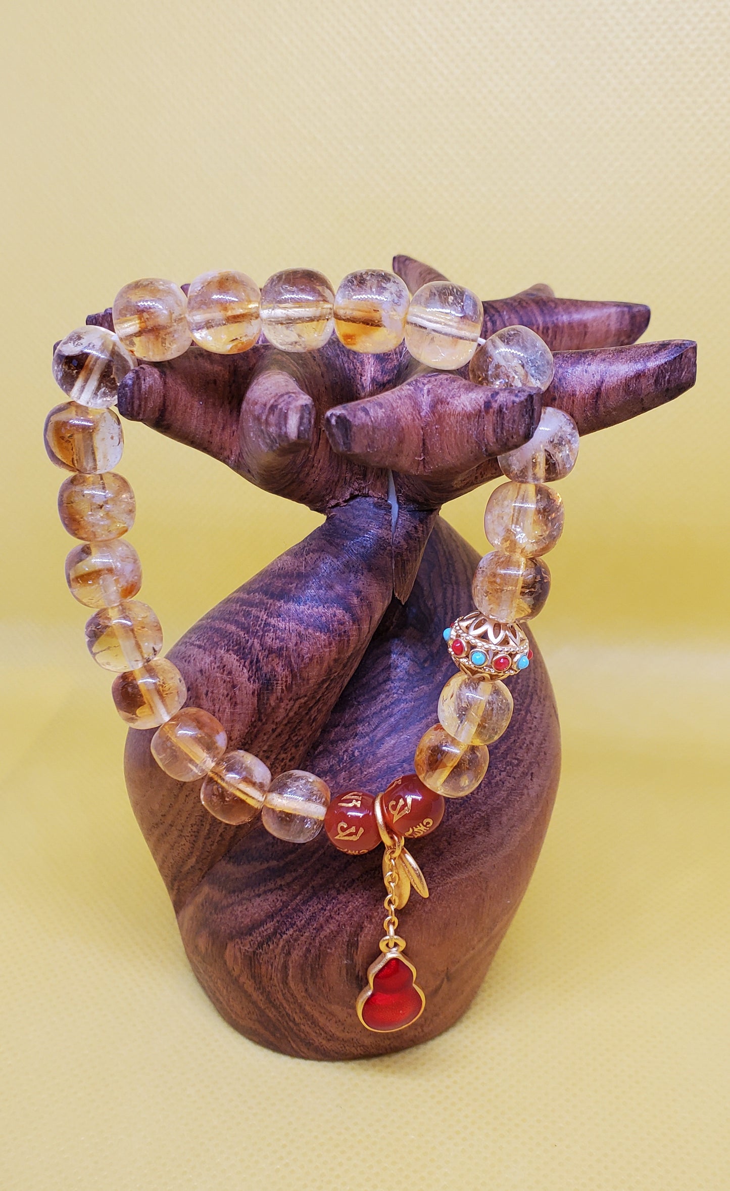 Milky Citrine with Red Mantra beads and hulu charm