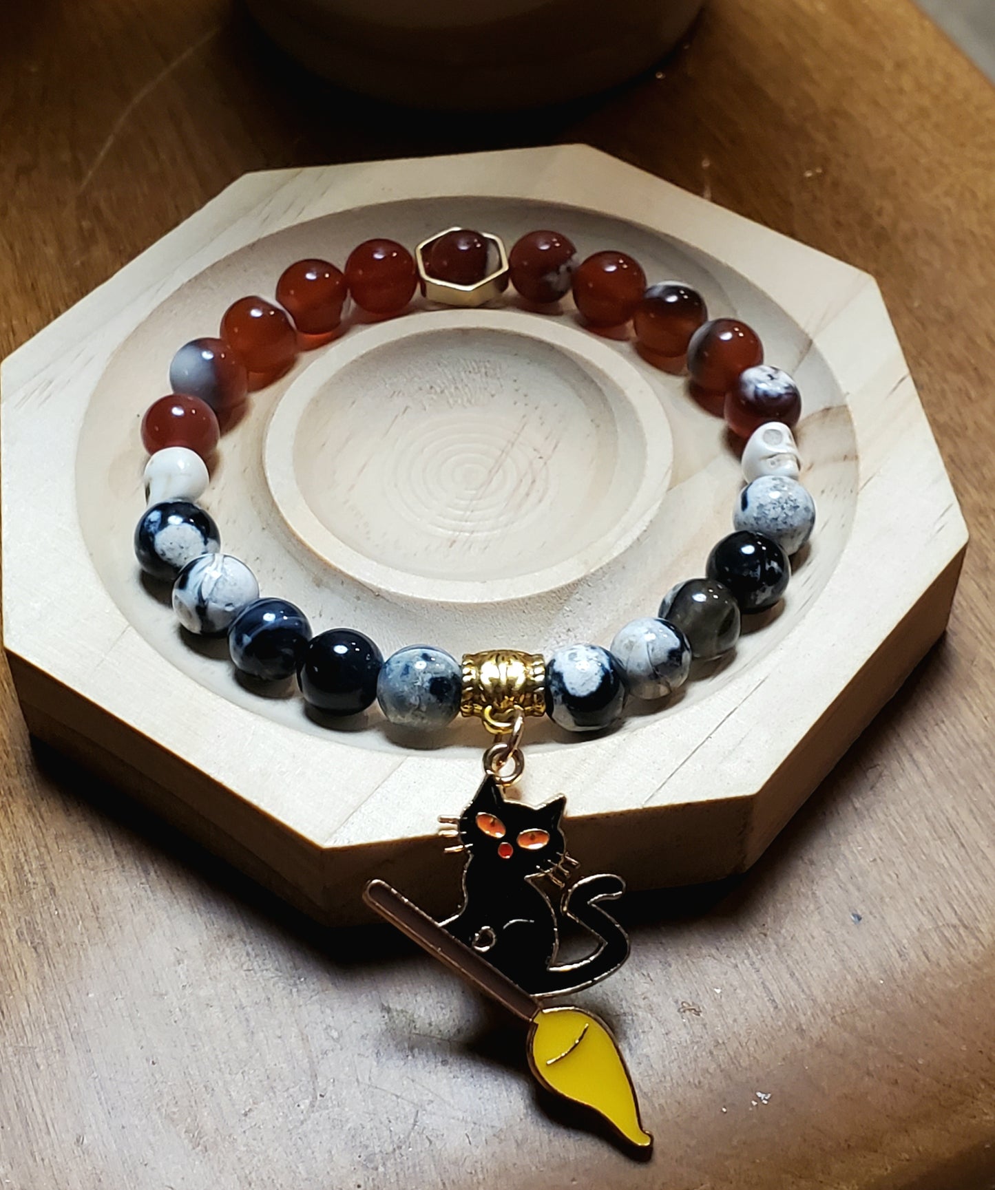 Red and Black Orca Agate Bracelet