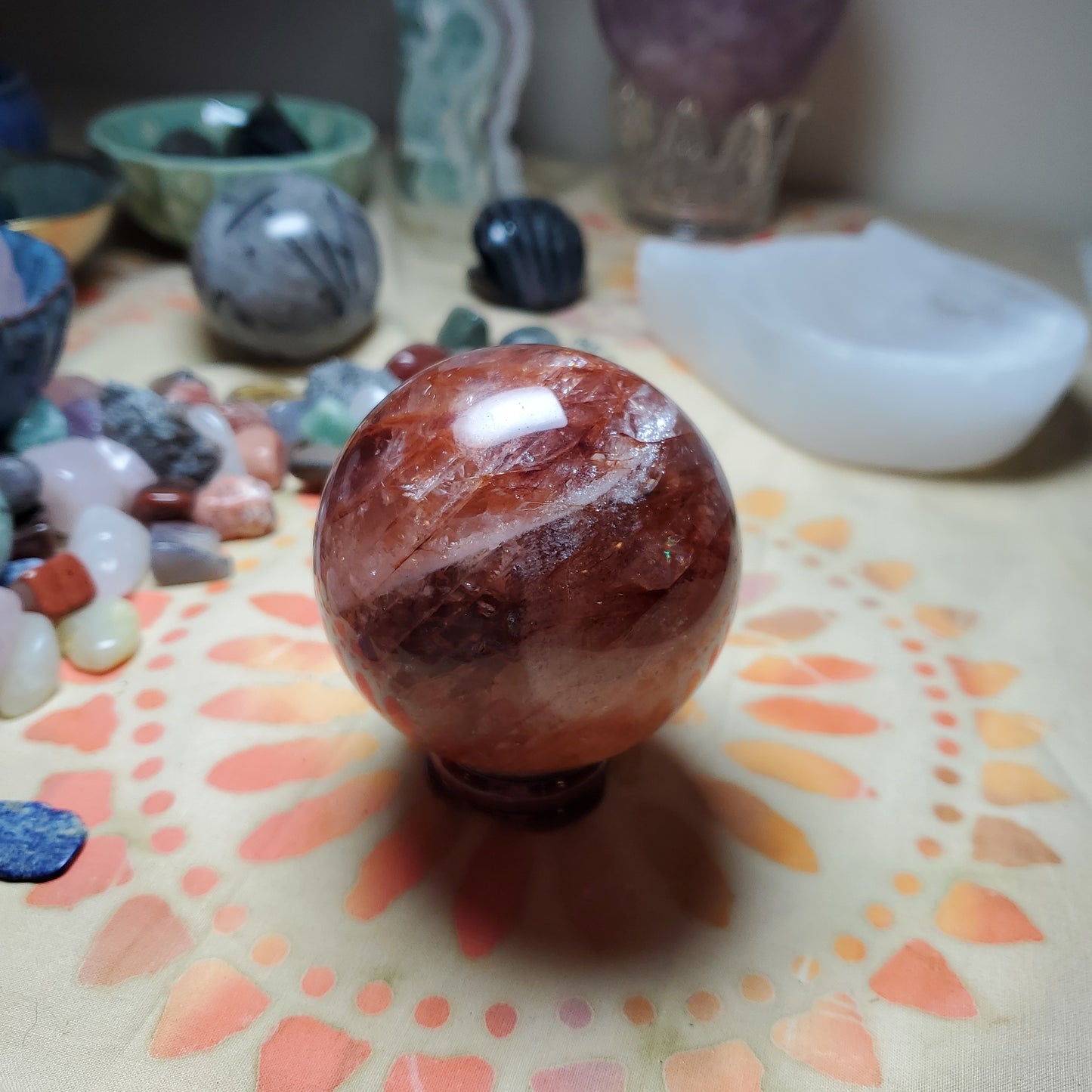 Fire Quartz Sphere with rainbows