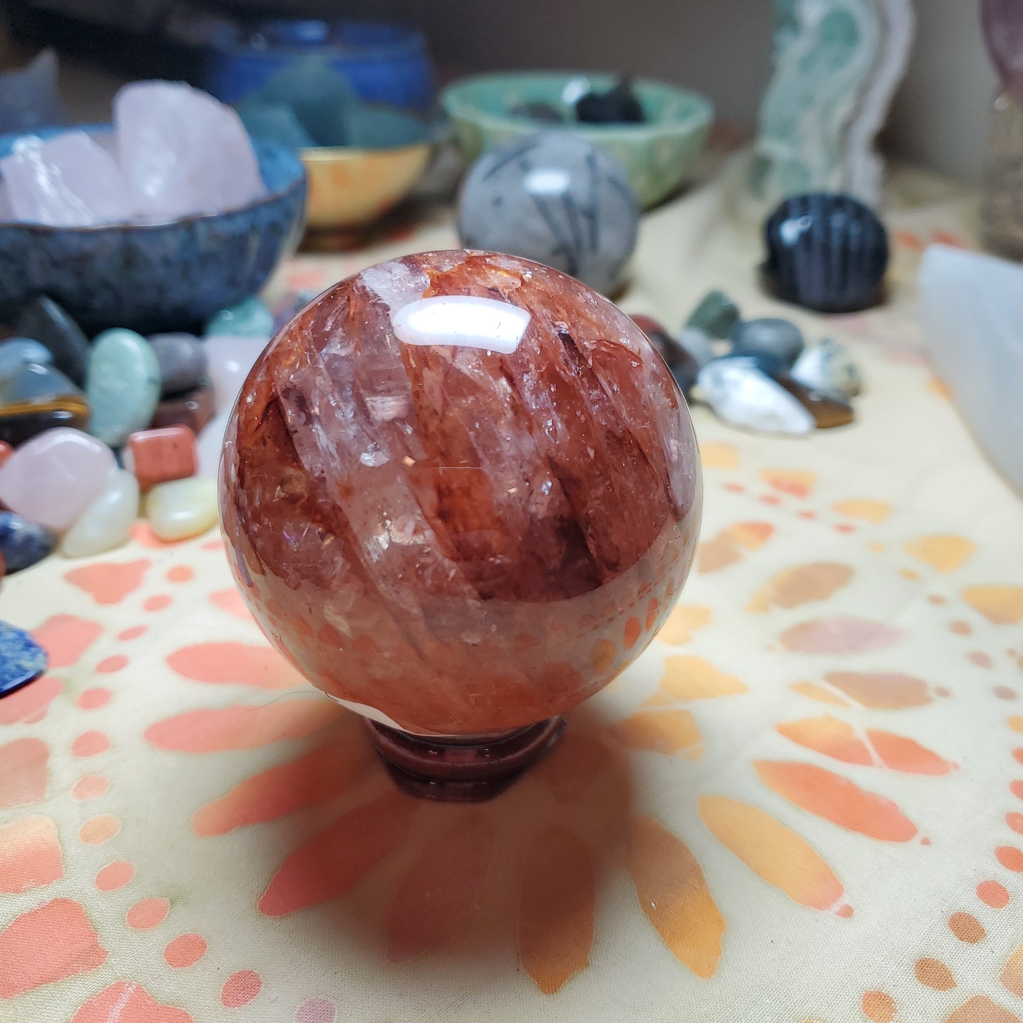 Fire Quartz Sphere with rainbows