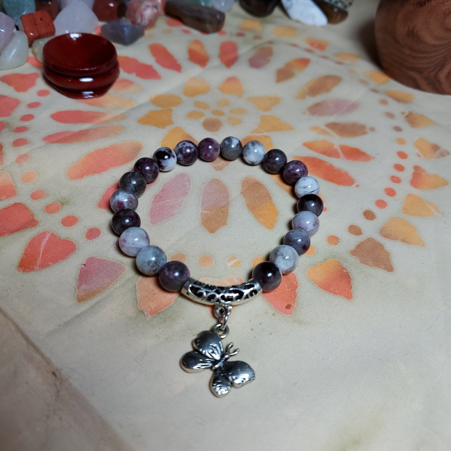 Natural Crystal Bracelet with butterfly charm