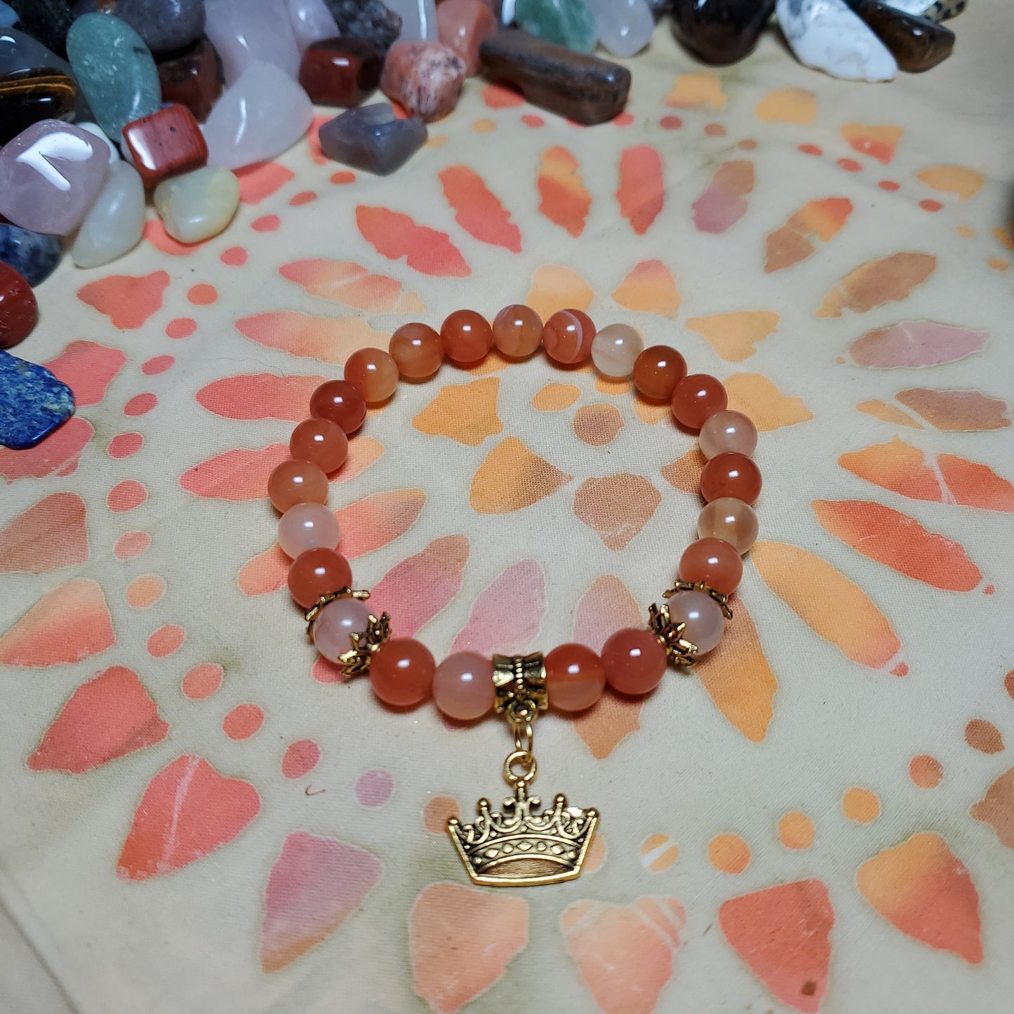 Natural Crystal Bracelet with crown charm