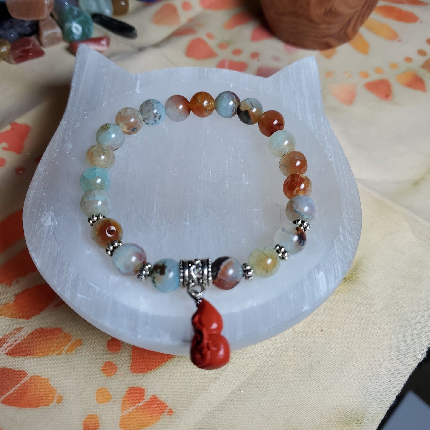 Natural Crystal Bracelet with Cinnabar Hulu charm