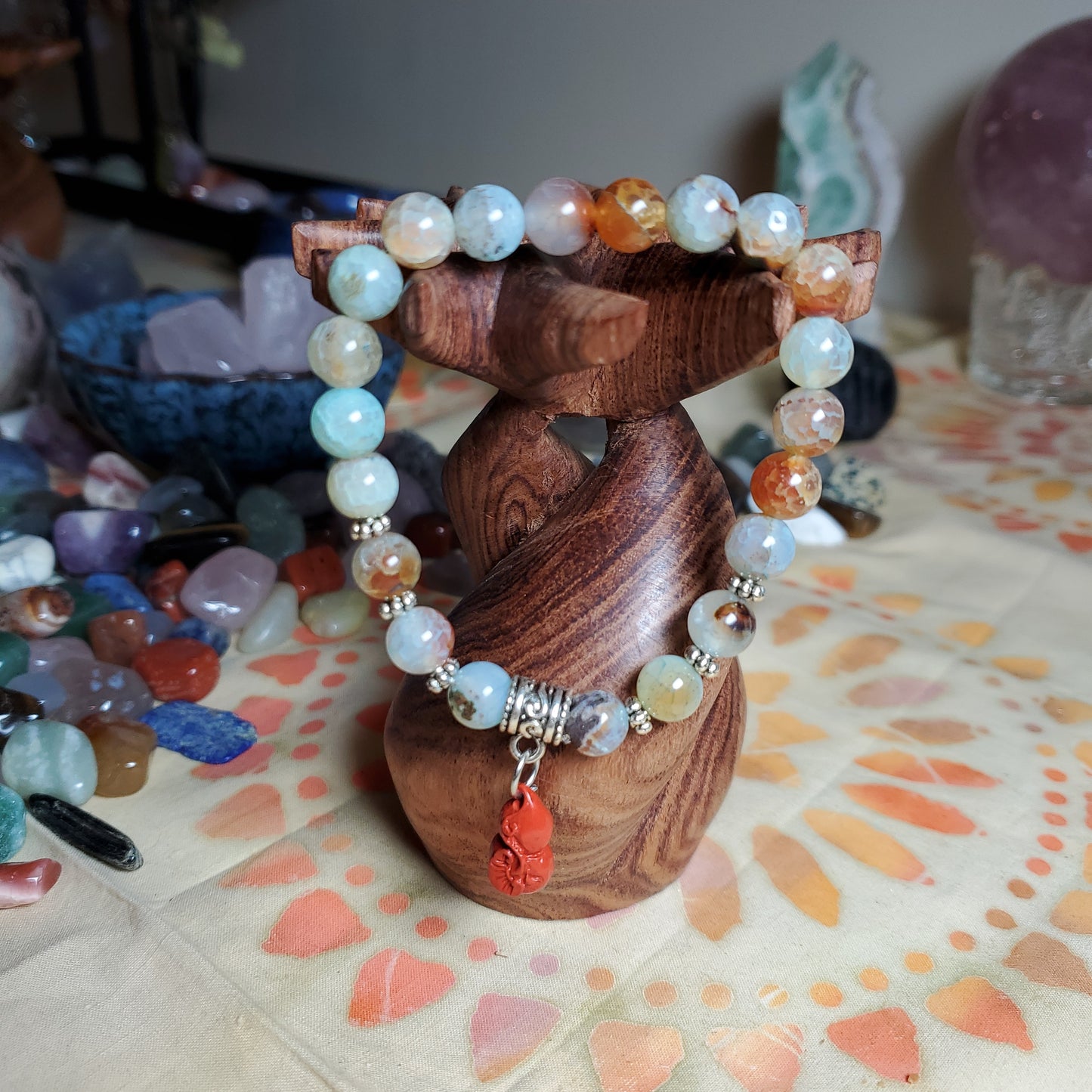 Natural Crystal Bracelet with Cinnabar Hulu charm