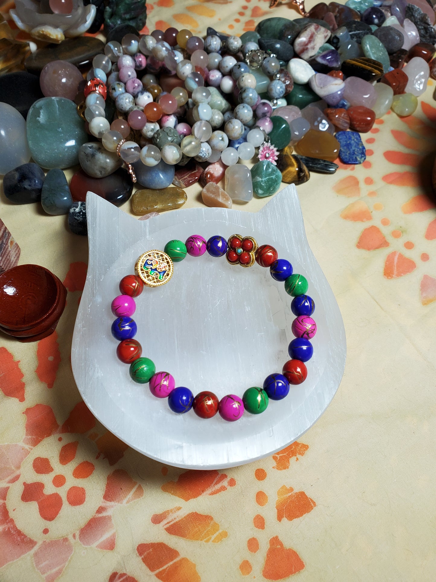 Colorful beads with Elephant Charm