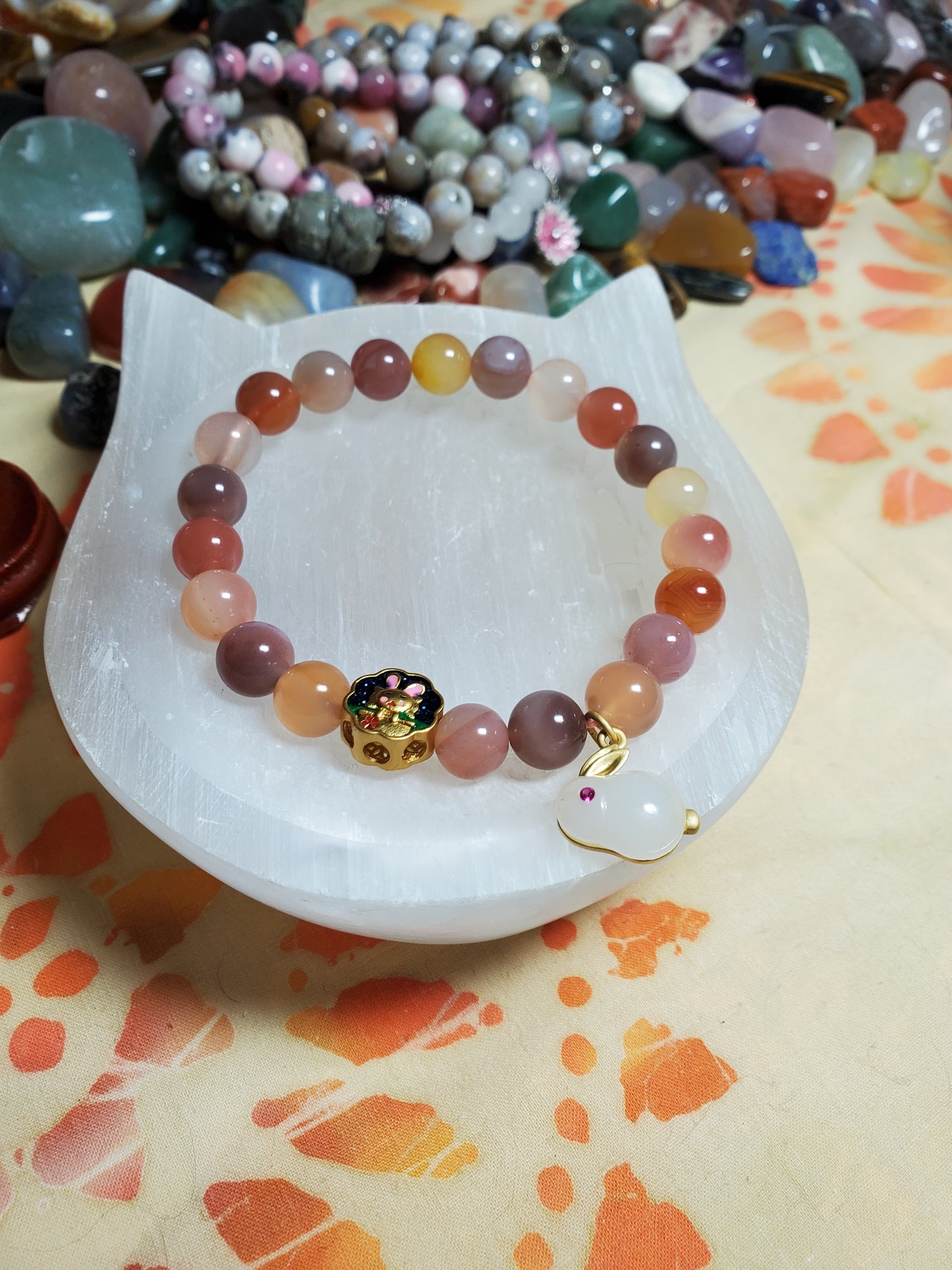 YanYuan Agate bracelet with Rabbit Charms