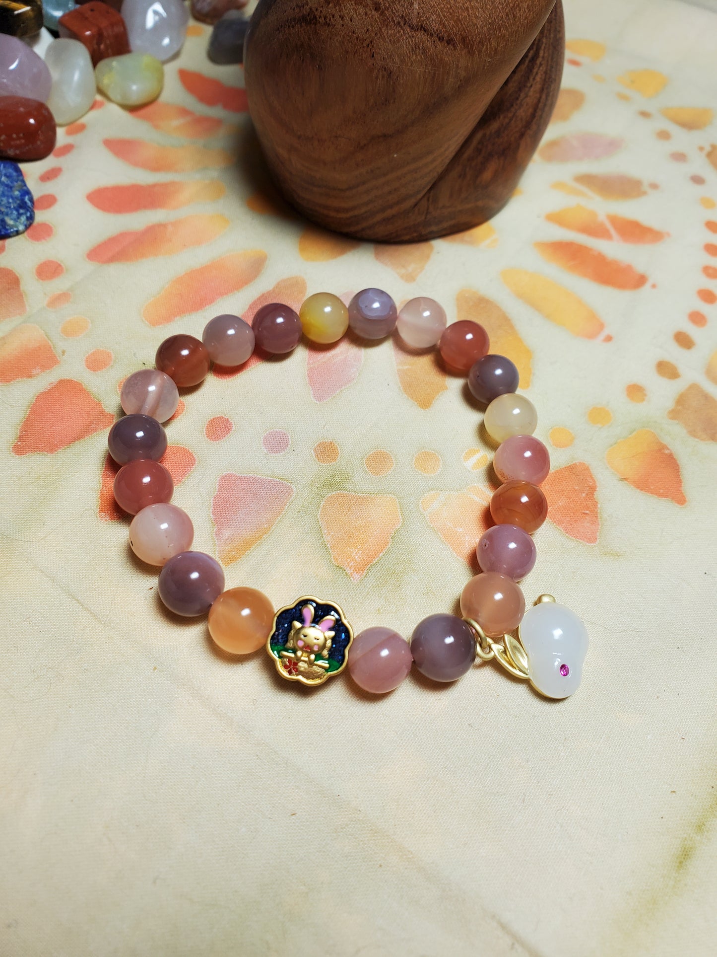 YanYuan Agate bracelet with Rabbit Charms